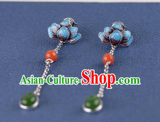 China Traditional Cloisonne Lotus Ear Jewelry Accessories National Cheongsam Jade Tassel Earrings China Traditional Cloisonne Lotus Ear Jewelry Accessories National Cheongsam Jade Tassel Earrings