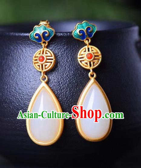 China Traditional White Jade Ear Jewelry Accessories National Cheongsam Enamel Cloud Earrings China Traditional White Jade Ear Jewelry Accessories National Cheongsam Enamel Cloud Earrings