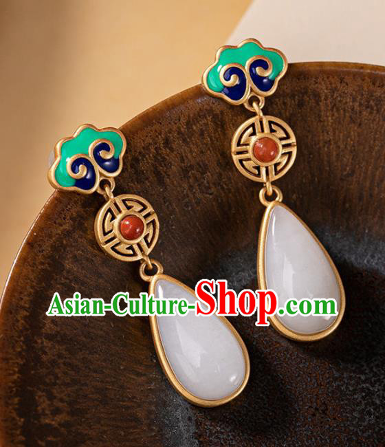China Traditional White Jade Ear Jewelry Accessories National Cheongsam Enamel Cloud Earrings China Traditional White Jade Ear Jewelry Accessories National Cheongsam Enamel Cloud Earrings