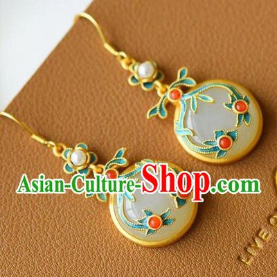 China Traditional White Jade Ear Jewelry Accessories National Cheongsam Blueing Cloud Earrings