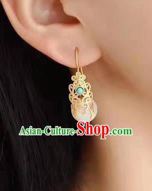 China Traditional Kallaite Ear Jewelry Accessories National Cheongsam Qing Dynasty Court Earrings China Traditional Kallaite Ear Jewelry Accessories National Cheongsam Qing Dynasty Court Earrings