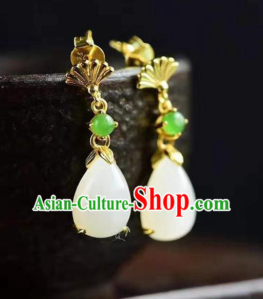 China Traditional Golden Fan Ear Jewelry Accessories National Cheongsam Jade Earrings China Traditional Golden Fan Ear Jewelry Accessories National Cheongsam Jade Earrings