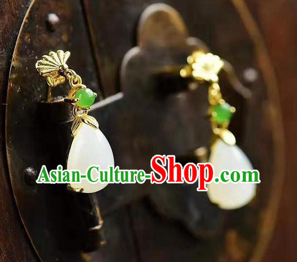 China Traditional Golden Fan Ear Jewelry Accessories National Cheongsam Jade Earrings China Traditional Golden Fan Ear Jewelry Accessories National Cheongsam Jade Earrings
