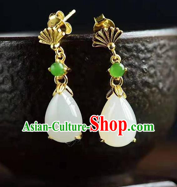 China Traditional Golden Fan Ear Jewelry Accessories National Cheongsam Jade Earrings China Traditional Golden Fan Ear Jewelry Accessories National Cheongsam Jade Earrings