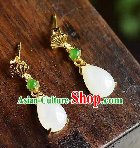 China Traditional Golden Fan Ear Jewelry Accessories National Cheongsam Jade Earrings China Traditional Golden Fan Ear Jewelry Accessories National Cheongsam Jade Earrings
