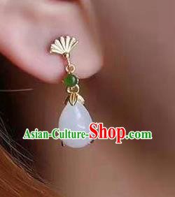 China Traditional Golden Fan Ear Jewelry Accessories National Cheongsam Jade Earrings China Traditional Golden Fan Ear Jewelry Accessories National Cheongsam Jade Earrings