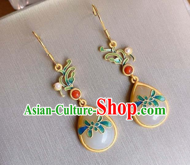 China Traditional Cloisonne Ear Jewelry Accessories National Cheongsam Golden Earrings China Traditional Cloisonne Ear Jewelry Accessories National Cheongsam Golden Earrings