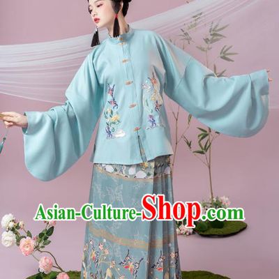 China Ancient Ming Dynasty Young Beauty Historical Hanfu Clothing Complete Set