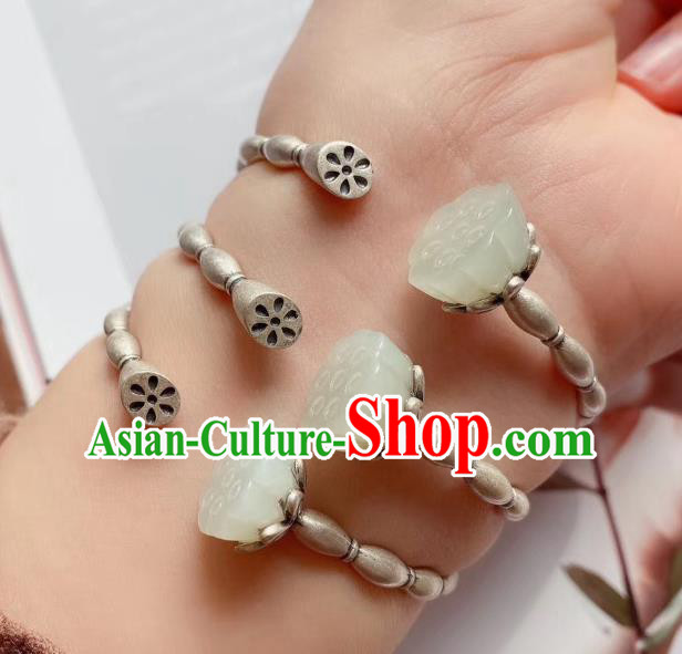 China Handmade Jade Bracelet Accessories Traditional National Silver Lotus Root Bangle Jewelry China Handmade Jade Bracelet Accessories Traditional National Silver Lotus Root Bangle Jewelry