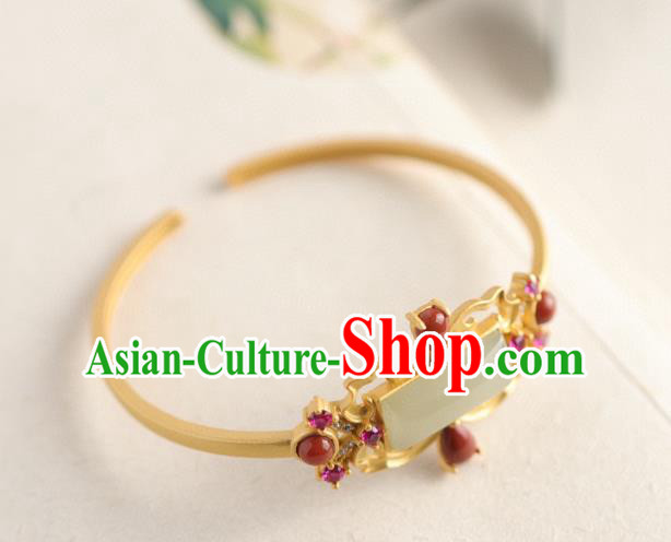 China Handmade Hetian Jade Bracelet Accessories Traditional National Golden Bangle Jewelry China Handmade Hetian Jade Bracelet Accessories Traditional National Golden Bangle Jewelry
