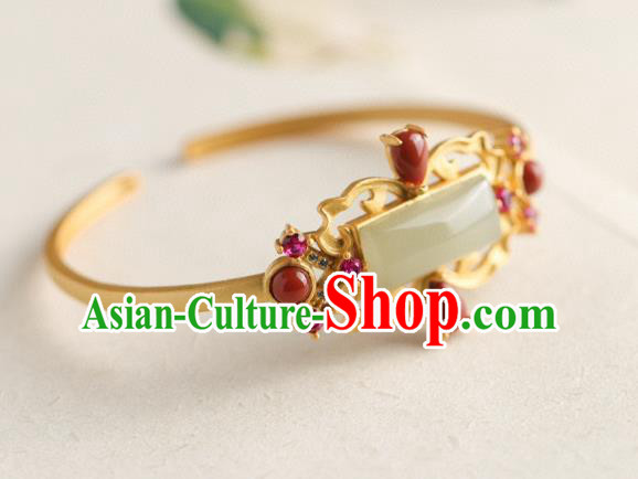 China Handmade Hetian Jade Bracelet Accessories Traditional National Golden Bangle Jewelry China Handmade Hetian Jade Bracelet Accessories Traditional National Golden Bangle Jewelry