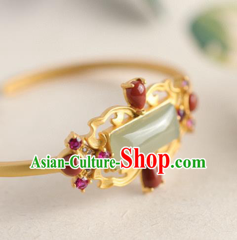 China Handmade Hetian Jade Bracelet Accessories Traditional National Golden Bangle Jewelry China Handmade Hetian Jade Bracelet Accessories Traditional National Golden Bangle Jewelry
