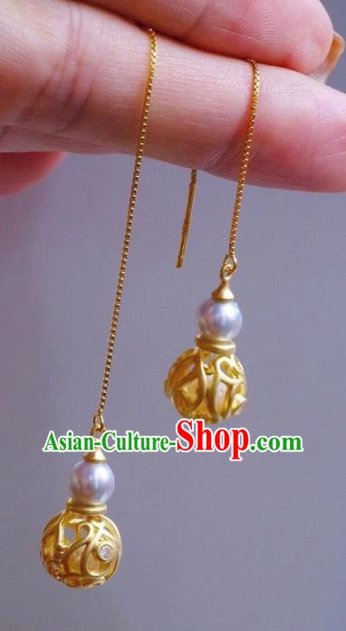 China Traditional Golden Gourd Ear Jewelry Accessories Classical Cheongsam Pearl Long Earrings China Traditional Golden Gourd Ear Jewelry Accessories Classical Cheongsam Pearl Long Earrings