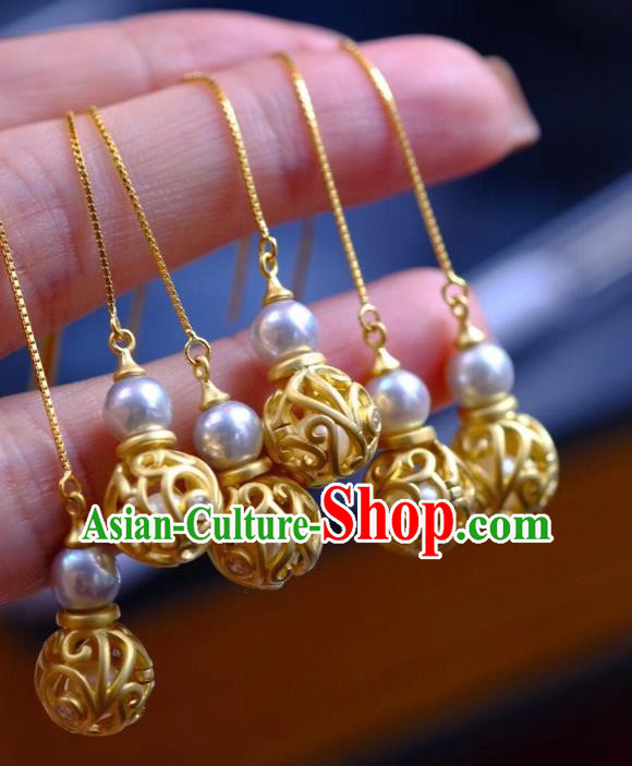 China Traditional Golden Gourd Ear Jewelry Accessories Classical Cheongsam Pearl Long Earrings China Traditional Golden Gourd Ear Jewelry Accessories Classical Cheongsam Pearl Long Earrings