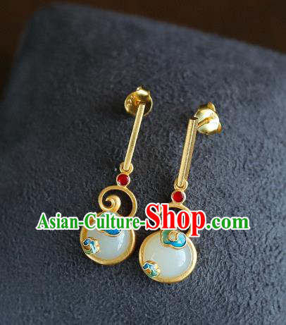 China Traditional Golden Ear Jewelry Accessories Classical Cheongsam Blueing Jade Earrings China Traditional Golden Ear Jewelry Accessories Classical Cheongsam Blueing Jade Earrings