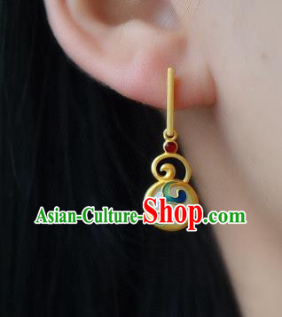 China Traditional Golden Ear Jewelry Accessories Classical Cheongsam Blueing Jade Earrings China Traditional Golden Ear Jewelry Accessories Classical Cheongsam Blueing Jade Earrings