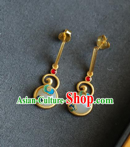 China Traditional Golden Ear Jewelry Accessories Classical Cheongsam Blueing Jade Earrings China Traditional Golden Ear Jewelry Accessories Classical Cheongsam Blueing Jade Earrings
