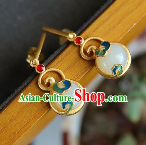 China Traditional Golden Ear Jewelry Accessories Classical Cheongsam Blueing Jade Earrings China Traditional Golden Ear Jewelry Accessories Classical Cheongsam Blueing Jade Earrings