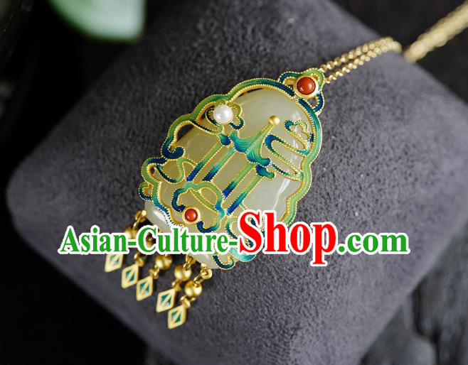 China Handmade Enamel Necklet Pendant Accessories Traditional Cheongsam Jade Necklace Jewelry