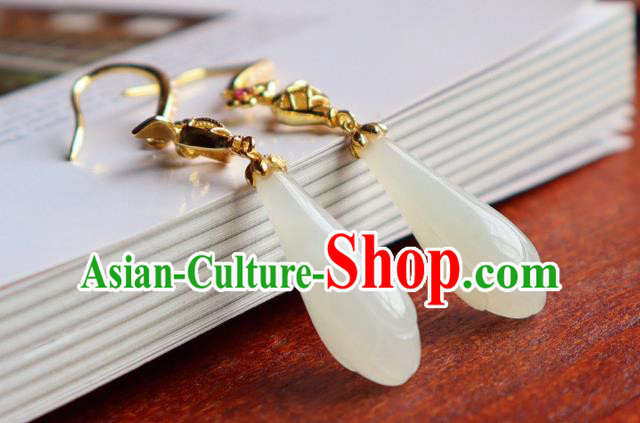 China Traditional Jade Mangnolia Ear Jewelry Accessories Classical Cheongsam Silver Earrings China Traditional Jade Mangnolia Ear Jewelry Accessories Classical Cheongsam Silver Earrings
