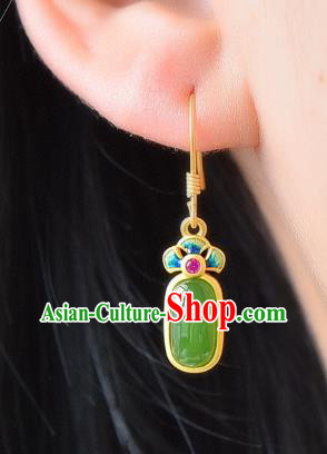 China Traditional Jade Golden Ear Jewelry Accessories Classical Cheongsam Enamel Earrings China Traditional Jade Golden Ear Jewelry Accessories Classical Cheongsam Enamel Earrings