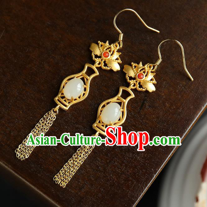 China Traditional Golden Lotus Tassel Ear Jewelry Accessories Classical Cheongsam Jade Vase Earrings China Traditional Golden Lotus Tassel Ear Jewelry Accessories Classical Cheongsam Jade Vase Earrings