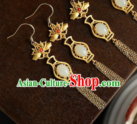 China Traditional Golden Lotus Tassel Ear Jewelry Accessories Classical Cheongsam Jade Vase Earrings China Traditional Golden Lotus Tassel Ear Jewelry Accessories Classical Cheongsam Jade Vase Earrings