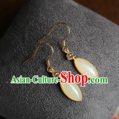 China Traditional Blueing Ear Jewelry Accessories Classical Cheongsam White Jade Earrings