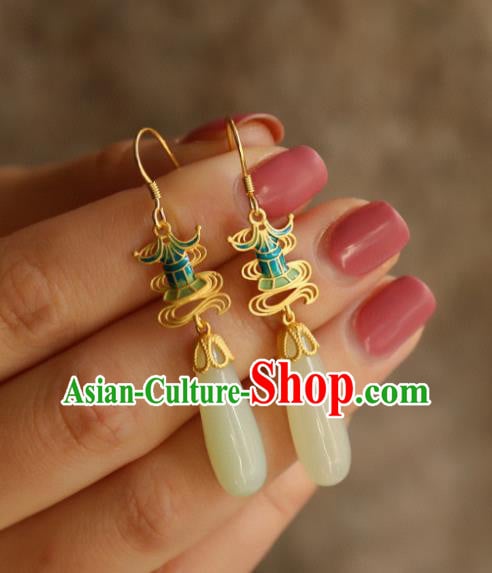 China Traditional Enamel Palace Ear Jewelry Accessories Classical Cheongsam Jade Earrings China Traditional Enamel Palace Ear Jewelry Accessories Classical Cheongsam Jade Earrings