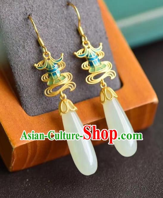 China Traditional Enamel Palace Ear Jewelry Accessories Classical Cheongsam Jade Earrings China Traditional Enamel Palace Ear Jewelry Accessories Classical Cheongsam Jade Earrings