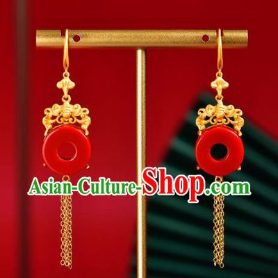 China Traditional Golden Bat Ear Jewelry Accessories Classical Cheongsam Red Agate Earrings