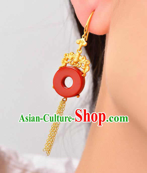 China Traditional Golden Bat Ear Jewelry Accessories Classical Cheongsam Red Agate Earrings China Traditional Golden Bat Ear Jewelry Accessories Classical Cheongsam Red Agate Earrings