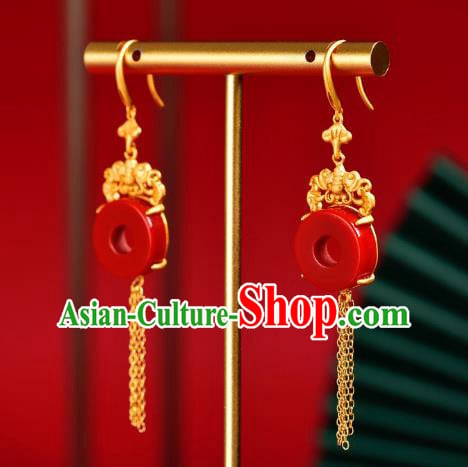 China Traditional Golden Bat Ear Jewelry Accessories Classical Cheongsam Red Agate Earrings China Traditional Golden Bat Ear Jewelry Accessories Classical Cheongsam Red Agate Earrings