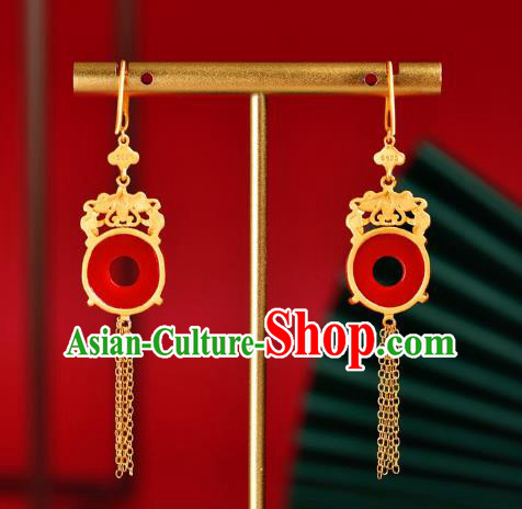 China Traditional Golden Bat Ear Jewelry Accessories Classical Cheongsam Red Agate Earrings China Traditional Golden Bat Ear Jewelry Accessories Classical Cheongsam Red Agate Earrings