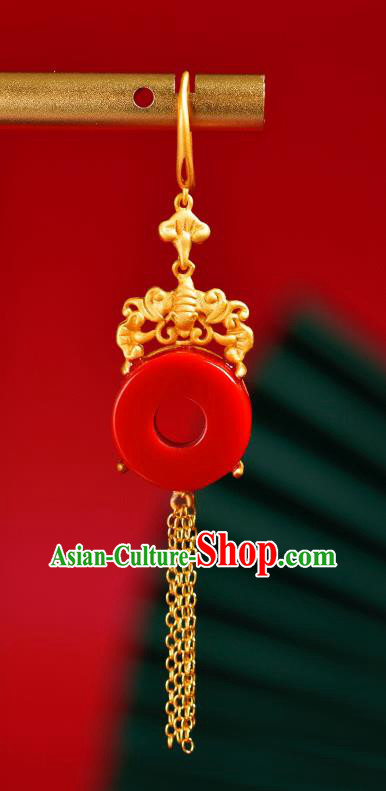 China Traditional Golden Bat Ear Jewelry Accessories Classical Cheongsam Red Agate Earrings China Traditional Golden Bat Ear Jewelry Accessories Classical Cheongsam Red Agate Earrings
