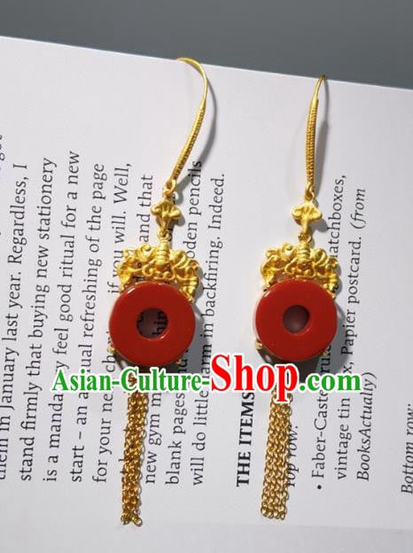China Traditional Golden Bat Ear Jewelry Accessories Classical Cheongsam Red Agate Earrings China Traditional Golden Bat Ear Jewelry Accessories Classical Cheongsam Red Agate Earrings