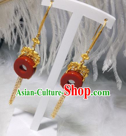 China Traditional Golden Bat Ear Jewelry Accessories Classical Cheongsam Red Agate Earrings China Traditional Golden Bat Ear Jewelry Accessories Classical Cheongsam Red Agate Earrings