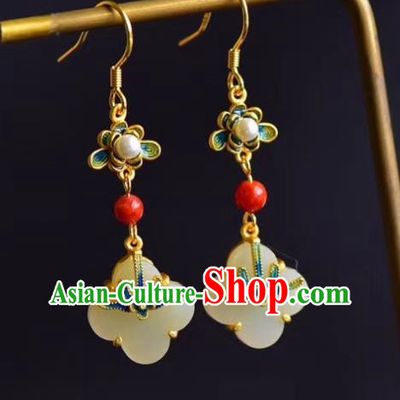 China Traditional Enamel Flower Ear Jewelry Accessories Classical Cheongsam Pearl Jade Earrings