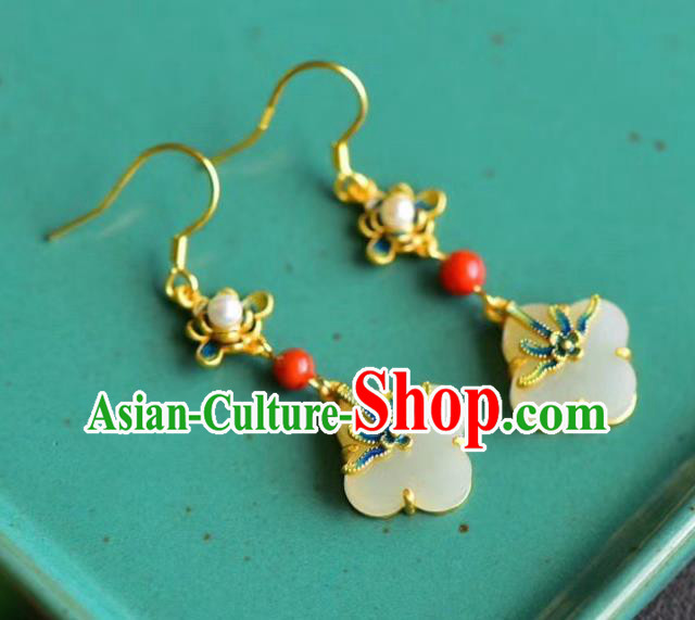 China Traditional Enamel Flower Ear Jewelry Accessories Classical Cheongsam Pearl Jade Earrings China Traditional Enamel Flower Ear Jewelry Accessories Classical Cheongsam Pearl Jade Earrings