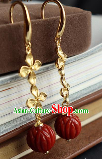 China Traditional Agate Ear Jewelry Accessories Classical Cheongsam Golden Flowers Earrings China Traditional Agate Ear Jewelry Accessories Classical Cheongsam Golden Flowers Earrings