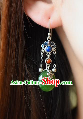 China Traditional Jade Peace Buckle Ear Jewelry Accessories Classical Cheongsam Silver Earrings China Traditional Jade Peace Buckle Ear Jewelry Accessories Classical Cheongsam Silver Earrings