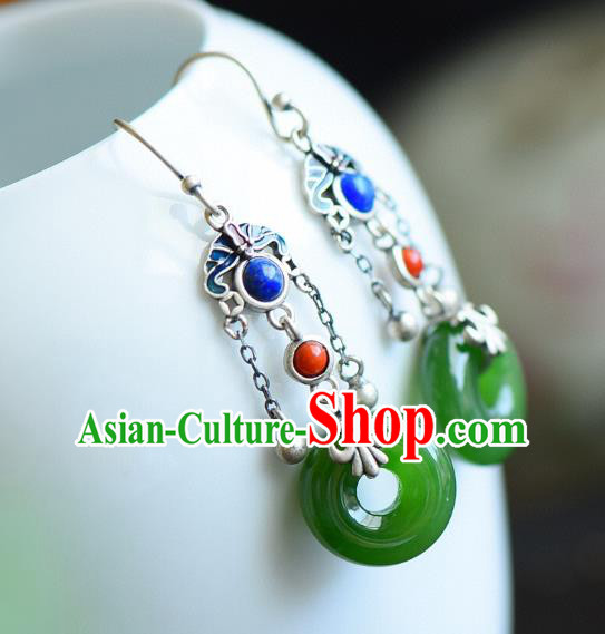 China Traditional Jade Peace Buckle Ear Jewelry Accessories Classical Cheongsam Silver Earrings China Traditional Jade Peace Buckle Ear Jewelry Accessories Classical Cheongsam Silver Earrings