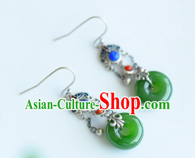 China Traditional Jade Peace Buckle Ear Jewelry Accessories Classical Cheongsam Silver Earrings China Traditional Jade Peace Buckle Ear Jewelry Accessories Classical Cheongsam Silver Earrings