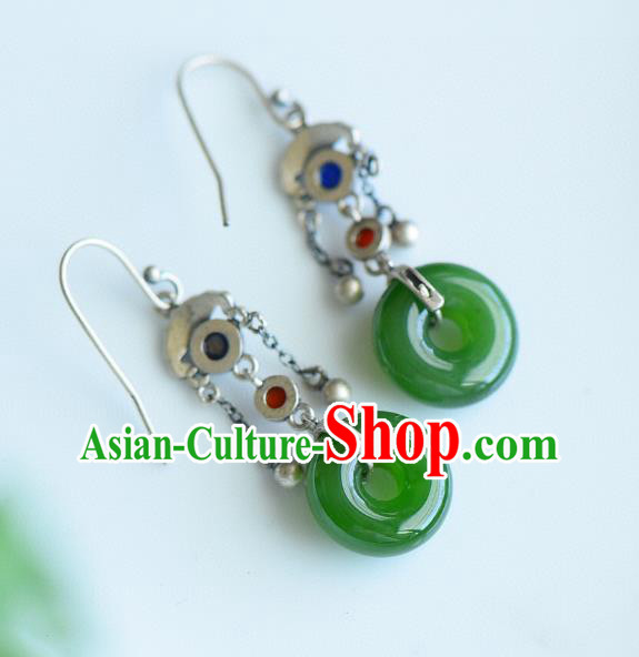 China Traditional Jade Peace Buckle Ear Jewelry Accessories Classical Cheongsam Silver Earrings China Traditional Jade Peace Buckle Ear Jewelry Accessories Classical Cheongsam Silver Earrings