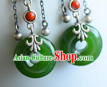 China Traditional Jade Peace Buckle Ear Jewelry Accessories Classical Cheongsam Silver Earrings China Traditional Jade Peace Buckle Ear Jewelry Accessories Classical Cheongsam Silver Earrings