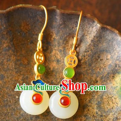 China Traditional Enamel Cloud Ear Jewelry Accessories Classical Cheongsam Hetian Jade Earrings