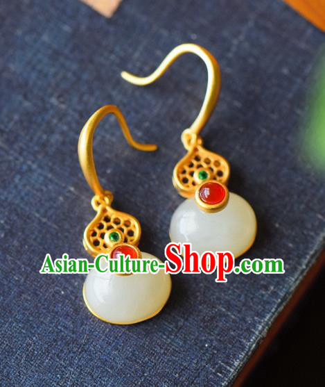 China Traditional Ear Jewelry Accessories Classical Cheongsam Jade Gourd Earrings China Traditional Ear Jewelry Accessories Classical Cheongsam Jade Gourd Earrings