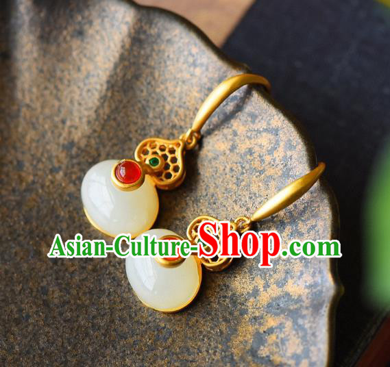 China Traditional Ear Jewelry Accessories Classical Cheongsam Jade Gourd Earrings China Traditional Ear Jewelry Accessories Classical Cheongsam Jade Gourd Earrings