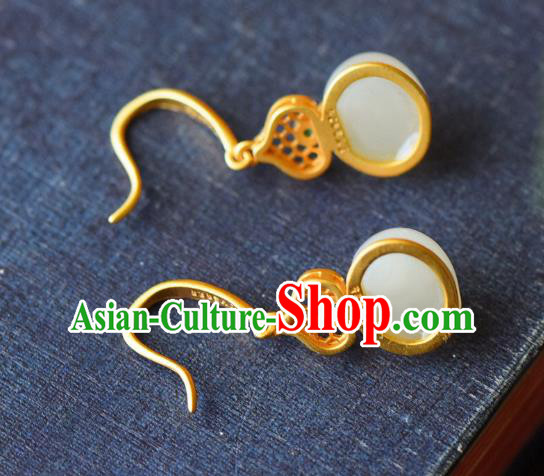 China Traditional Ear Jewelry Accessories Classical Cheongsam Jade Gourd Earrings China Traditional Ear Jewelry Accessories Classical Cheongsam Jade Gourd Earrings