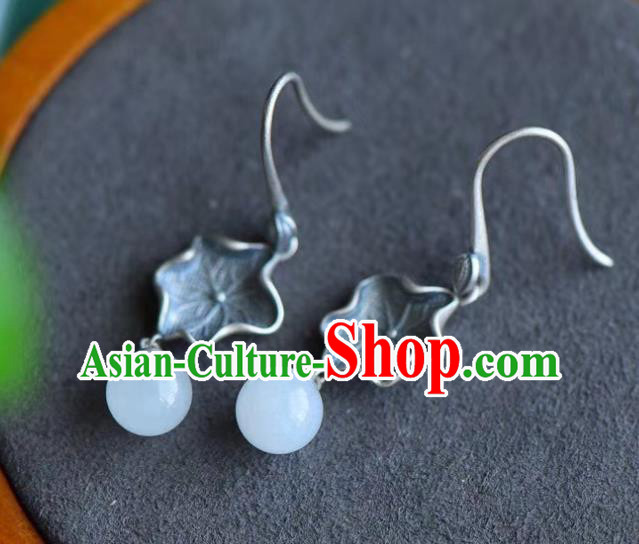 China Traditional Silver Lotus Leaf Ear Jewelry Accessories Classical Cheongsam Earrings China Traditional Silver Lotus Leaf Ear Jewelry Accessories Classical Cheongsam Earrings